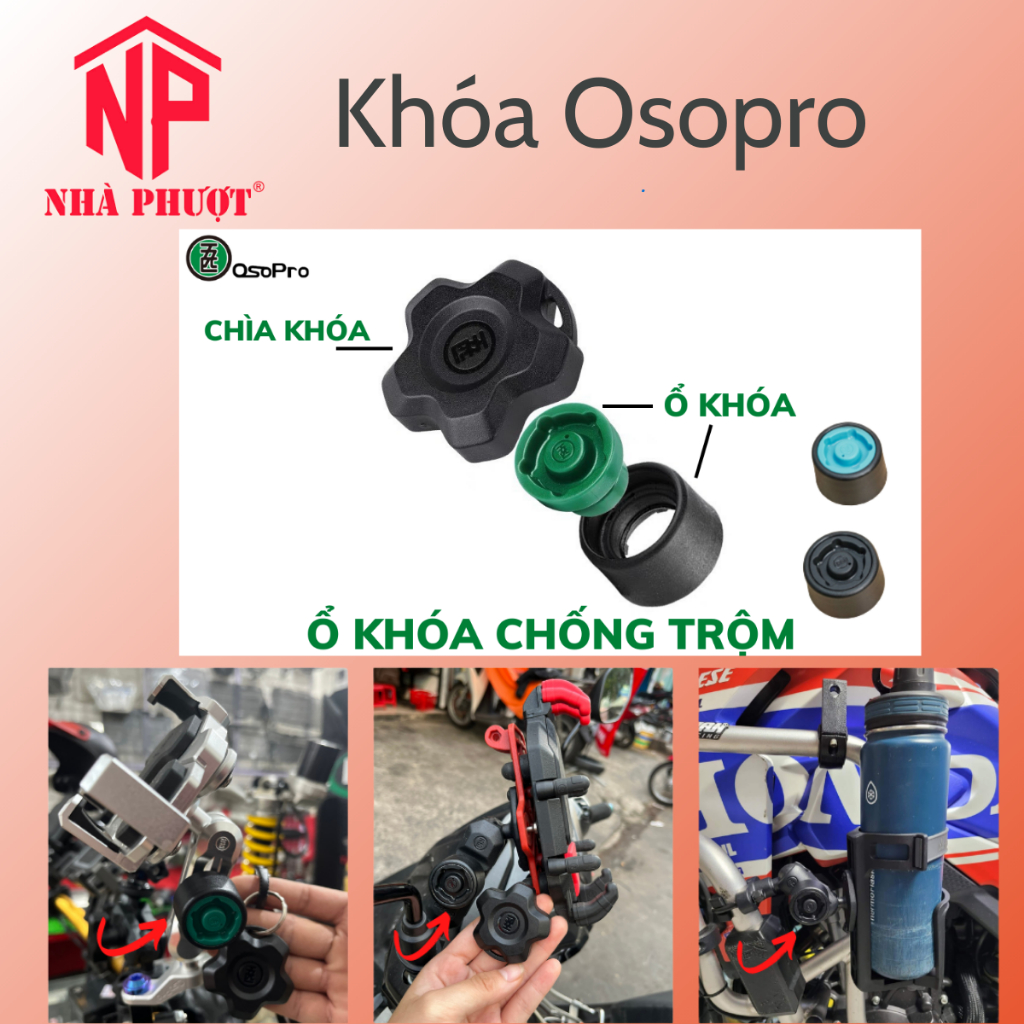 Núm khóa chống trộm OSOPRO và mái che cho tất cả phiên bản giá đỡ điện thoại Osopro chính hãng