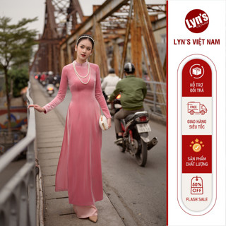  Áo dài nhung the chun Hồng Phấn kiểu dáng truyền thống thanh lịch co giãn nhẹ đứng phom kèm quần- LADN25002P 