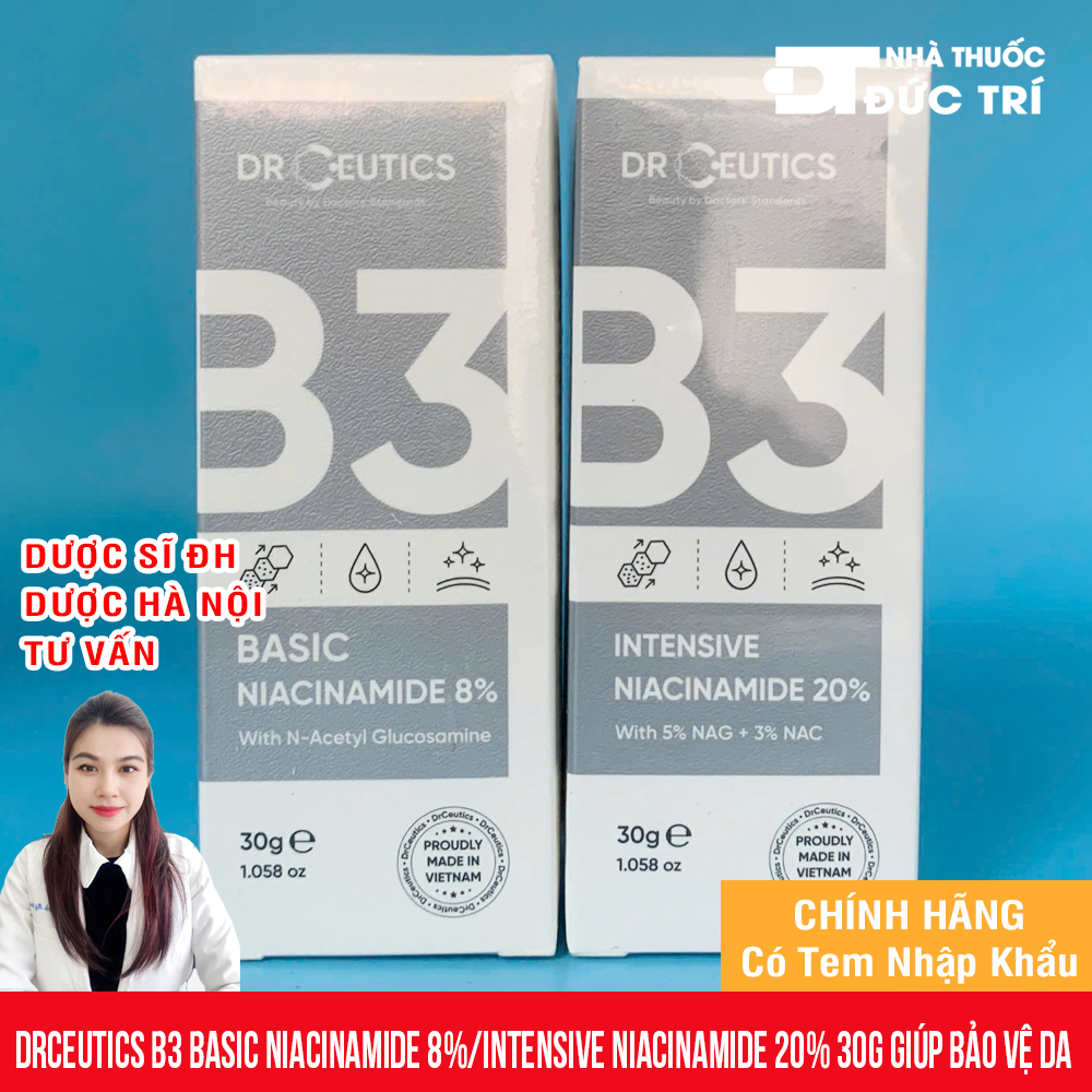 Serum Mờ Thâm Nám, Kiềm Dầu  DrCeutics B3 Niacinamide Intensive 20%/ Basic Niacinamide 8% 30g [Chính