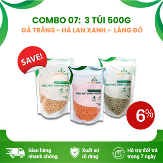COMBO 07: Đậu Gà + Đậu Lăng đỏ + Đậu Hà lan xanh nguyên hạt Sức Khỏe Xanh - mỗi Túi 500g - Hàng chính hãng