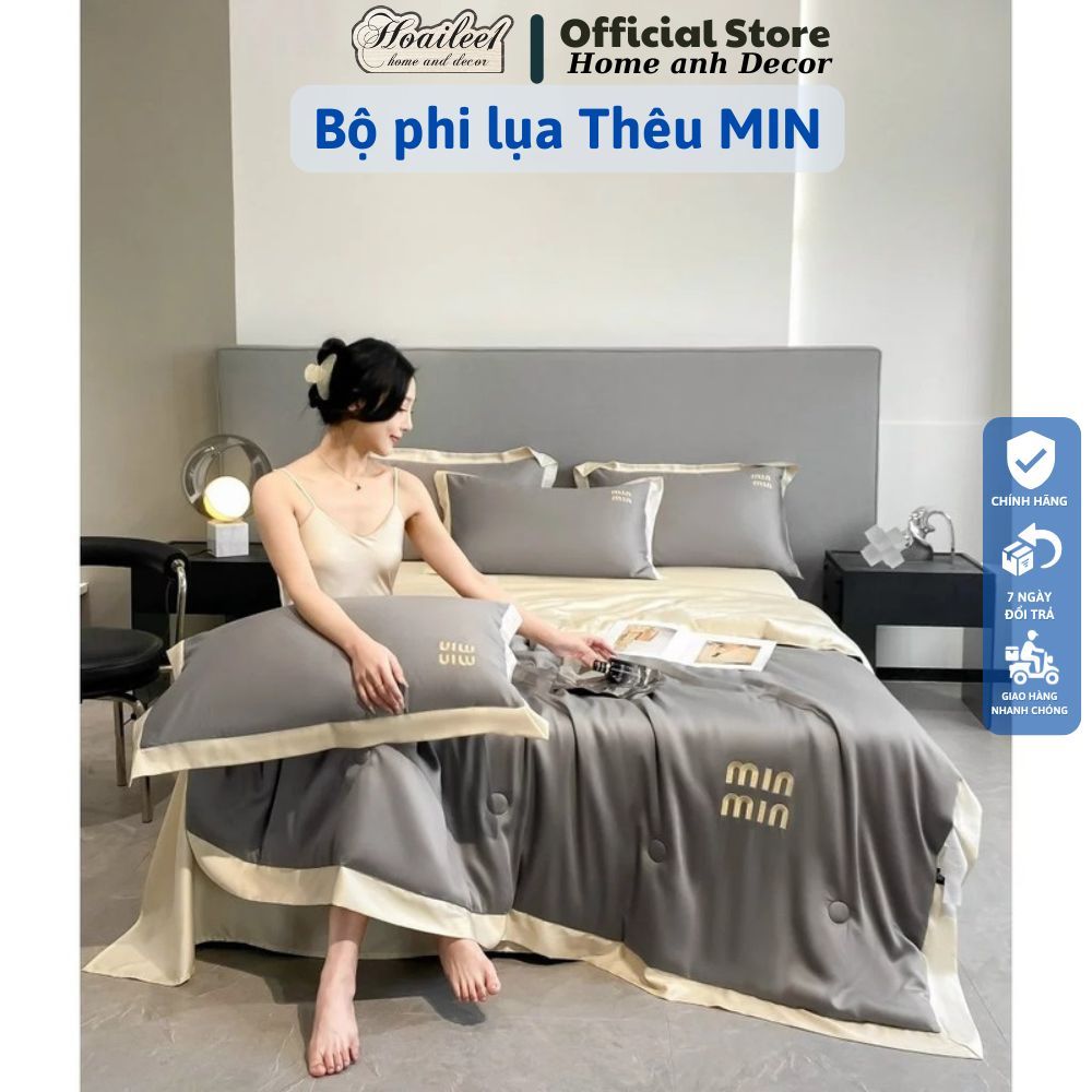 Bộ chăn ga gối lụa mùa hè 4 món chăn hè trần bông cao cấp, chất lụa cotton mềm mướt thoáng mát