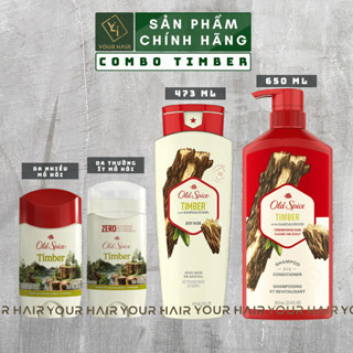 COMBO Timber | Lăn khử mùi 73g - Sữa tắm 473ml - Gội xả 2in1 650ml | Old spice Timber