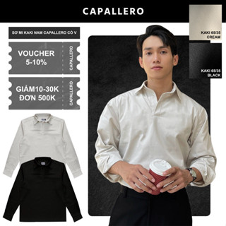 Áo sơ mi kaki nam tay dài Capallero cổ V đứng form, mịn, không xù lông