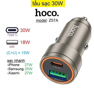 Tẩu sạc nhanh 30w Hoco Z57A có 2 cổng USB + Type C dùng trên ô tô sạc nhanh Samsung/ iP/ Xiaomi