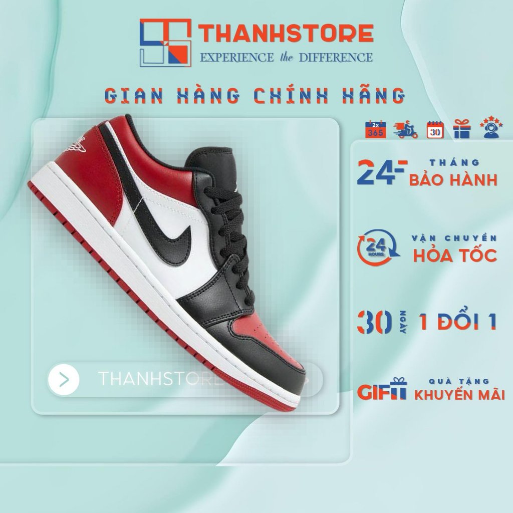 [CHÍNH HÃNG] Giày thể thao nam nữ trắng đỏ giày AIR JORDAN 1 LOW BRED TOE_hàng chính hãng-NJ1LBT [2]