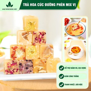Trà hoa cúc đường phèn mix vị, viên cúc đường phèn và tổng hợp các loại trà hoa tự chọn, vị ngọt thanh