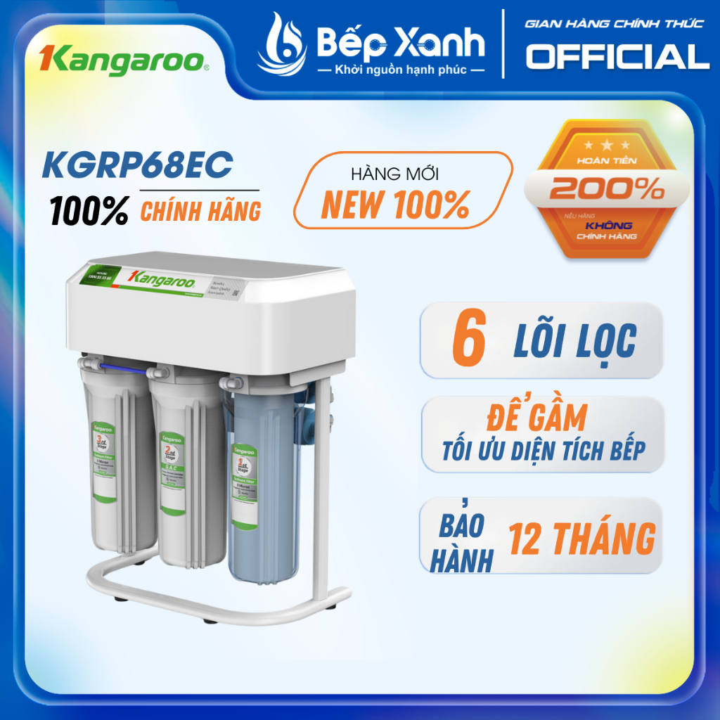 Máy lọc nước lắp dưới chậu rửa Kangaroo KGRP68EC - 6 lõi lọc diệt khuẩn đến 99,99% - Bảo hành 12 thá