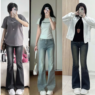 Quần Jeans nữ ống loe cạp cao MIAA Chất JEAN co giãn Dáng loe Đứng Rộng LƯNG CAO vải bò denim không phai màu xanh đen