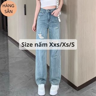   Suông nấm lùn size xxs Quần jean rách cá tính - ống suông size nhỏ eo từ 58 size Xxs Xs Mã QJ178 