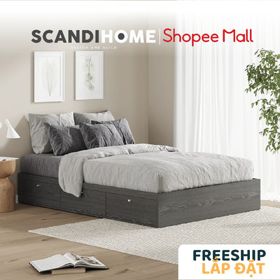 FELIX, Giường ngủ 3 ngăn tủ cánh mở BED_022, 203x30cm, Giường ngủ gỗ Scandi Home