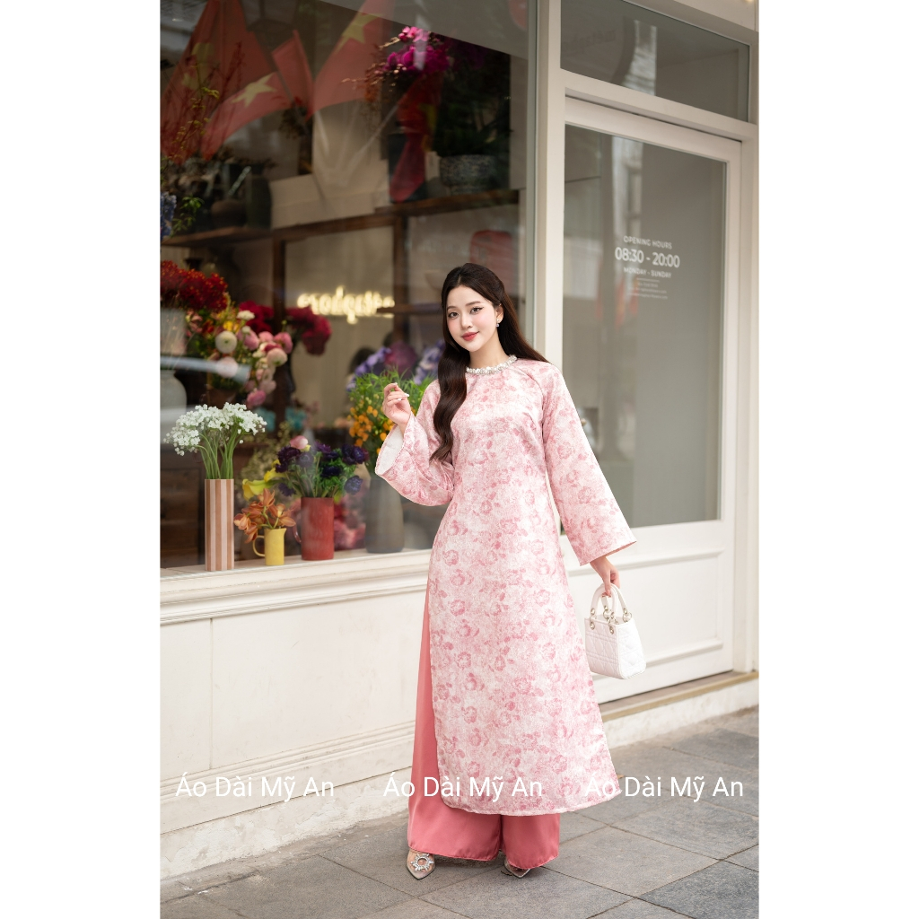 [Sẵn hàng HN-HCM]Áo dài Minh Châu, áo dài cách tân dáng suông gấm in loang cổ đính kết thủ công cao cấp, mẫu mới 2025 | BigBuy360 - bigbuy360.vn