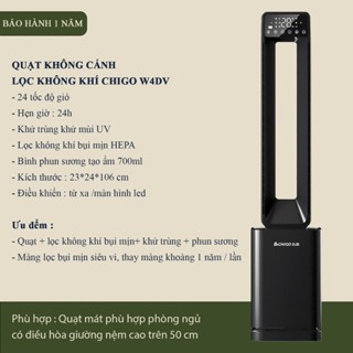 Quạt Không Cánh Phun Sương Lọc Không khí Khử Trùng - CHIGO W4DV  - Lõi Lọc 3 Lớp Bụi Và Diệt Khuẩn