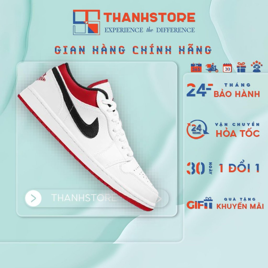 [CHÍNH HÃNG] Giày thể thao nữ trắng giày AIR JORDAN 1 LOW WHITE UNIVERSITY RED BLACK - NJ1WUR