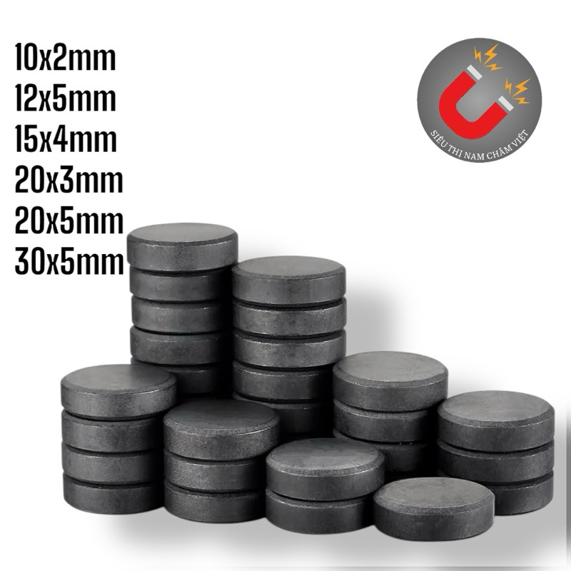 Nam châm đen tròn Ferrite nhiều kích thước (5 viên)