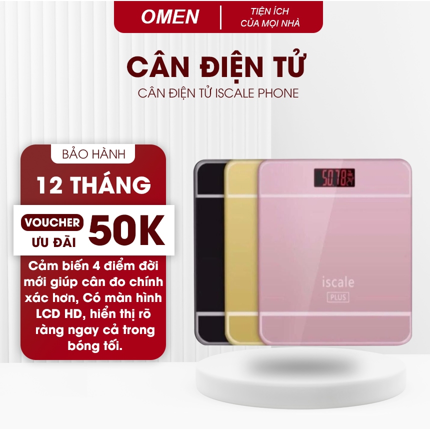 Cân Sức Khỏe Điện Tử ISCALE Hàng Chuẩn- Kiểu dáng Iphone hot, mặt kính cường lực, chịu lực đến 180kg