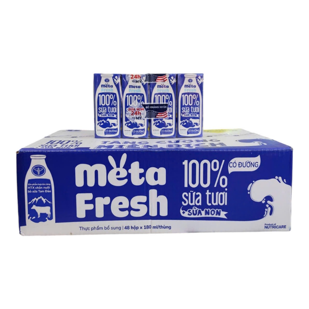 Thùng 48 hộp sữa tươi tiệt trùng Meta Fresh có đường 180ml