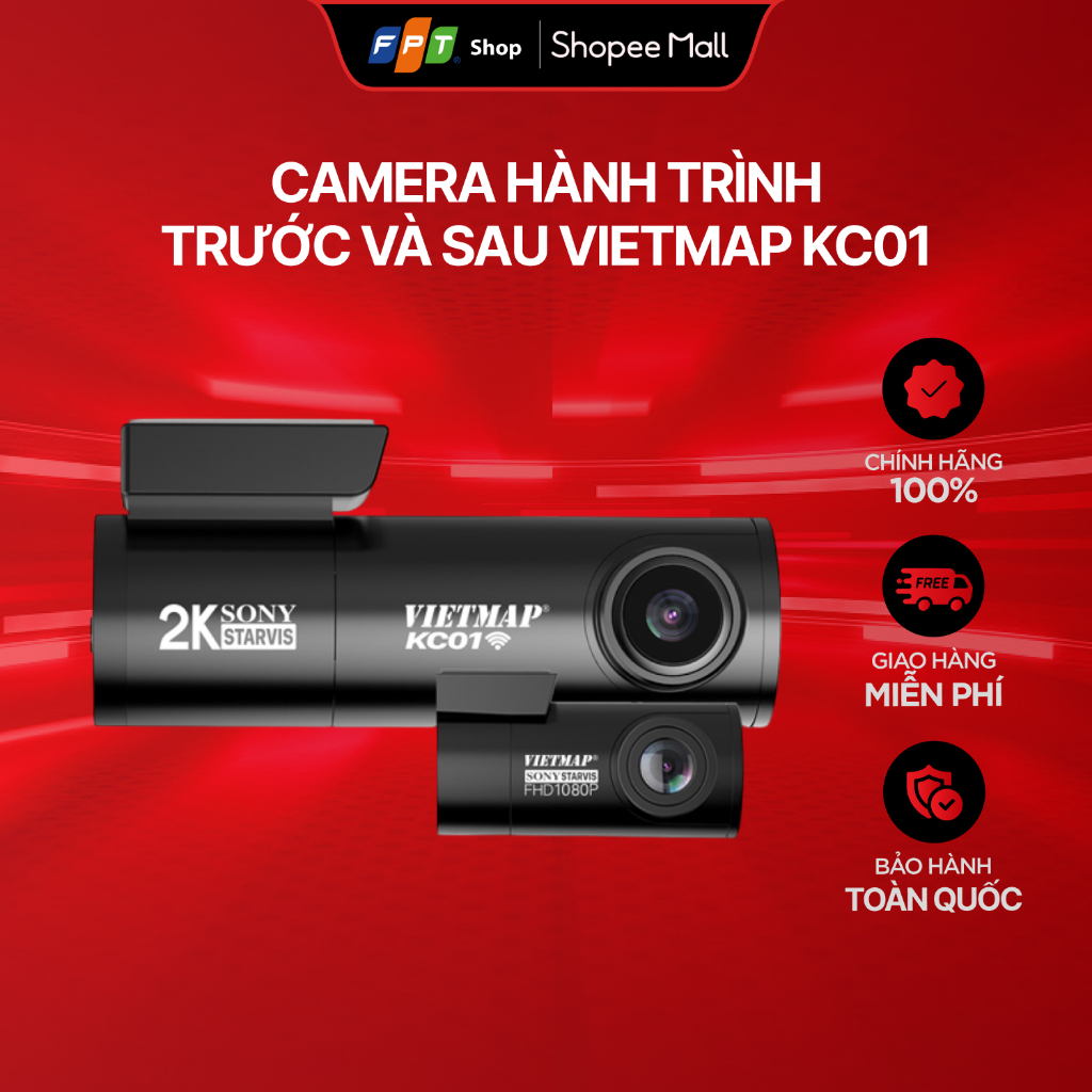 Camera hành trình trước và sau Vietmap KC01 (KEY Vietmap Live 6 tháng,thẻ nhớ 64GB)