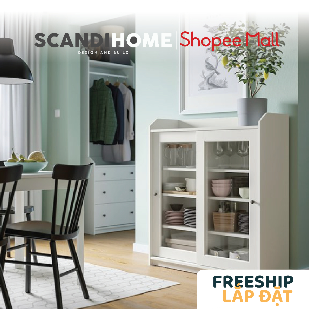 BAHIA, Tủ lưu trữ đồ dùng cửa kính CAB_002, 105x36x116cm, tủ gỗ Scandi Home