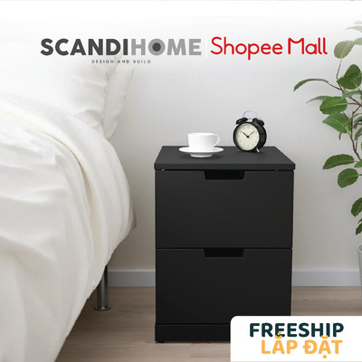 BANALDO, Tủ Tủ đầu giường 2 ngăn kéo DRA_009, 40x47x53cm, tủ gỗ Scandi Home