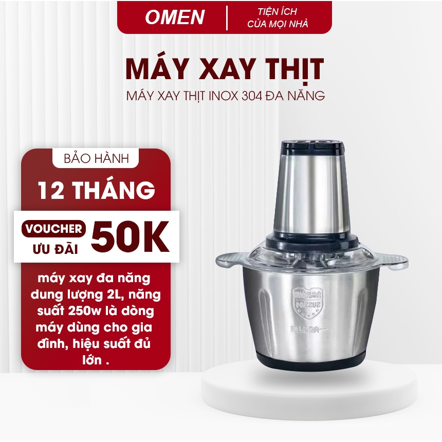 Máy Xay Thịt Inox Đa Năng 4 Lưỡi Công suất 250W Xay Thịt - Cối Xay Thịt Gia Đình  Hai chế độ mạnh, yếu