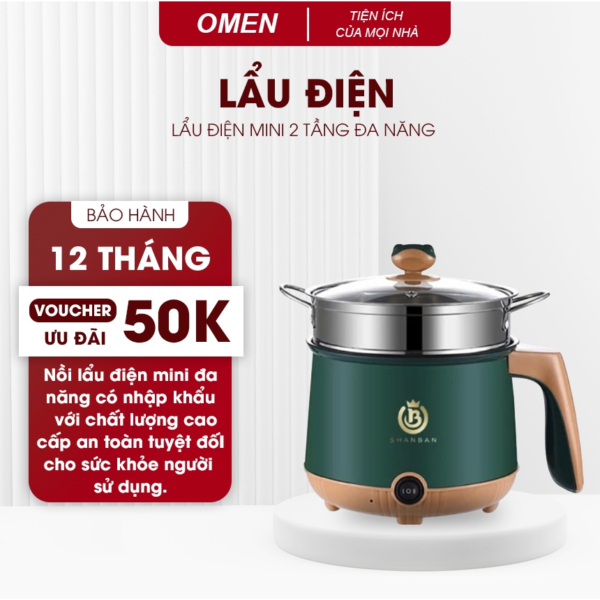 Nồi Lẩu Mini 2 Nấc Nhiệt Kèm Giá Hấp Có Tay Cầm Mẫu Mới 2021 - Ca Nấu Mì 18Cm 2 Nấc Nhiệt Chiên,Sào Đa Năng Loại 1 - N2
