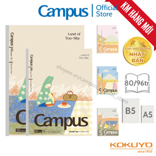 Vở (Tập) Gáy Keo Land of Too-Shy Giấy Nhập Nhật Kẻ ngang có chấm 7mm/4 ly ngang 80/96 Trang Khổ B5/A5 Chính Hãng Campus