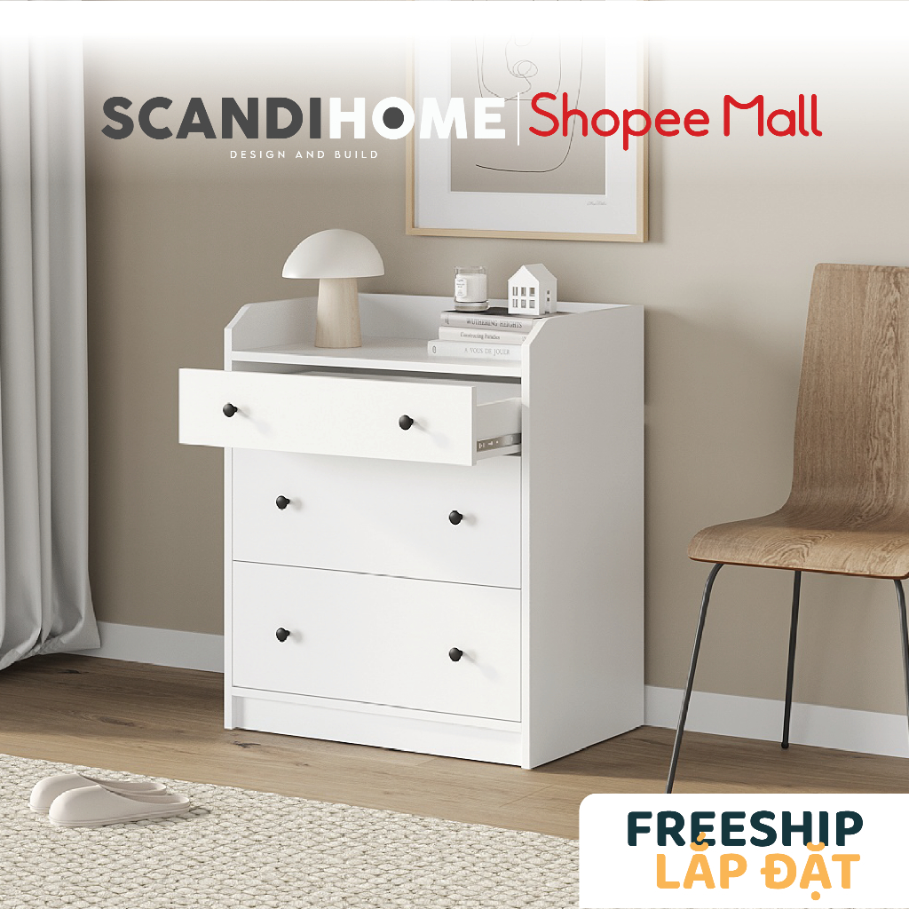 BAHIA, Tủ đựng đồ lưu trữ đa năng 3 ngăn kéo DRA_017, 70x46x84cm, tủ gỗ Scandi Home