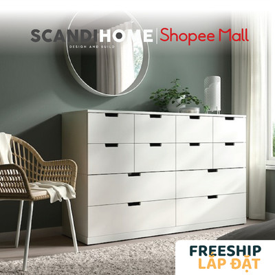BANALDO, Tủ đựng đồ 12 ngăn kéo DRA_086, 160x47x98cm, tủ gỗ Scandi Home