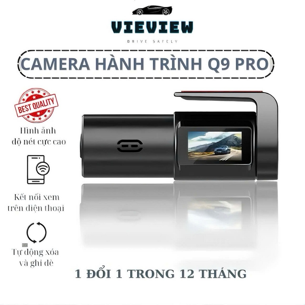 Camera Hành Trình Ô Tô Ghi Hình Siêu Nét Nhỏ Gọn VieView Q9 Pro, Nguồn USB, Bảo Hành 12 Tháng