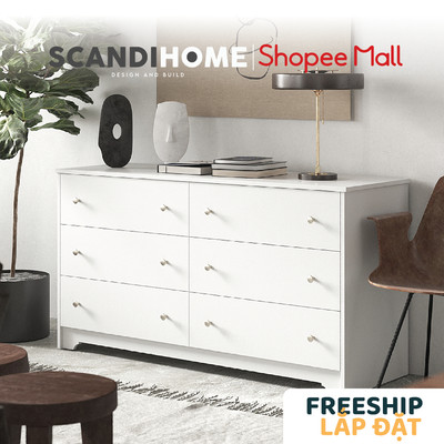 SENGE, Tủ lưu trữ đồ dùng tân cổ điển 3 tầng 6 ngăn DRA_100, 162x50x81cm, tủ gỗ Scandi Home