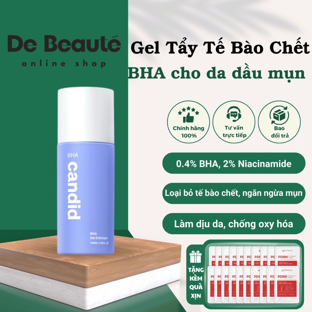 [COMBO BHA x Mask] Gel BHA Candid Tẩy Tế Bào Chết Làm Sạch, Giảm Dầu Mụn Candid BHA 100ml