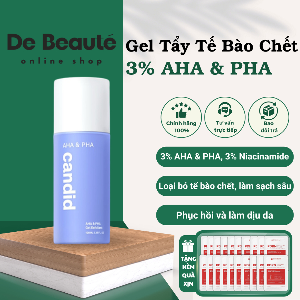 [COMBO AHA x Mask] Gel Tẩy Tế Bào Chết AHA & PHA Candid Giúp Làm Sạch Và Mềm Mịn Da 100ml