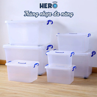 Thùng Nhựa Trong Suốt Có Nắp Đậy HERO Để Đồ Chơi, Đựng Đồ Dùng Đa Năng Có Bánh Xe  6,5L/10L/15L/20L