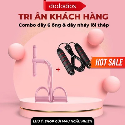 Combo Tập Toàn Thân Tại Nhà: Dây Kháng Lực 6 Ống Và Dây Nhảy Lõi Thép (Không Tạ)