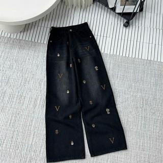   S-2XL  Quần suông vải Qc phối thêu kiểu Q01320 dài 105cm 