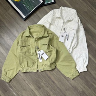 TIENSTYLE _ Áo Khoác Jean Túi Hộp Bo Chun Tay Rộng Crotop form lửng, Khoác Bò Nữ Tay Bo Chống nắng