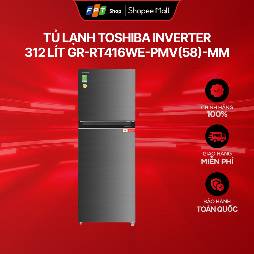 [Miễn phí giao - Không lắp đặt] Tủ lạnh Toshiba Inverter 312 lít GR-RT416WE-PMV(58)-MM