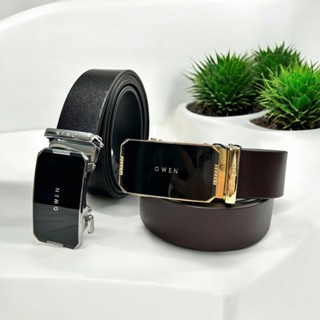 MẪU MỚI 2025- Thắt lưng nam OWEN da bò thật cao cấp, mặt khóa trượt, dây trơn/dây vân da bò (giá mác 395k)