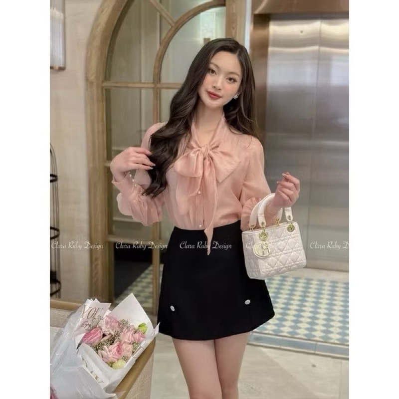Áo Tơ Libre thắt nơ cổ (vải tơ không dặm) - CLARA RUBY - CHÍNH HÃNG S/M/L