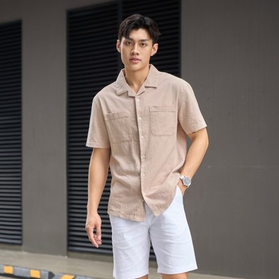Áo sơ mi nam HEBOZ pocket 8M tay ngắn cổ pijama chất linen xốp thoáng mát - 00002207