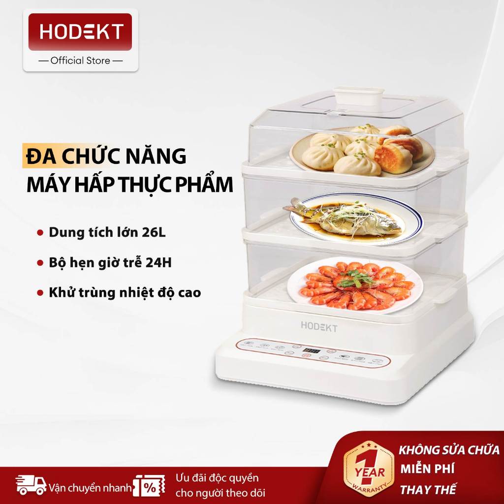 Nồi Hấp HODEKT 26L Nồi Hấp Điện  3 tầng đa năng  24H Hẹn Giờ thông minh