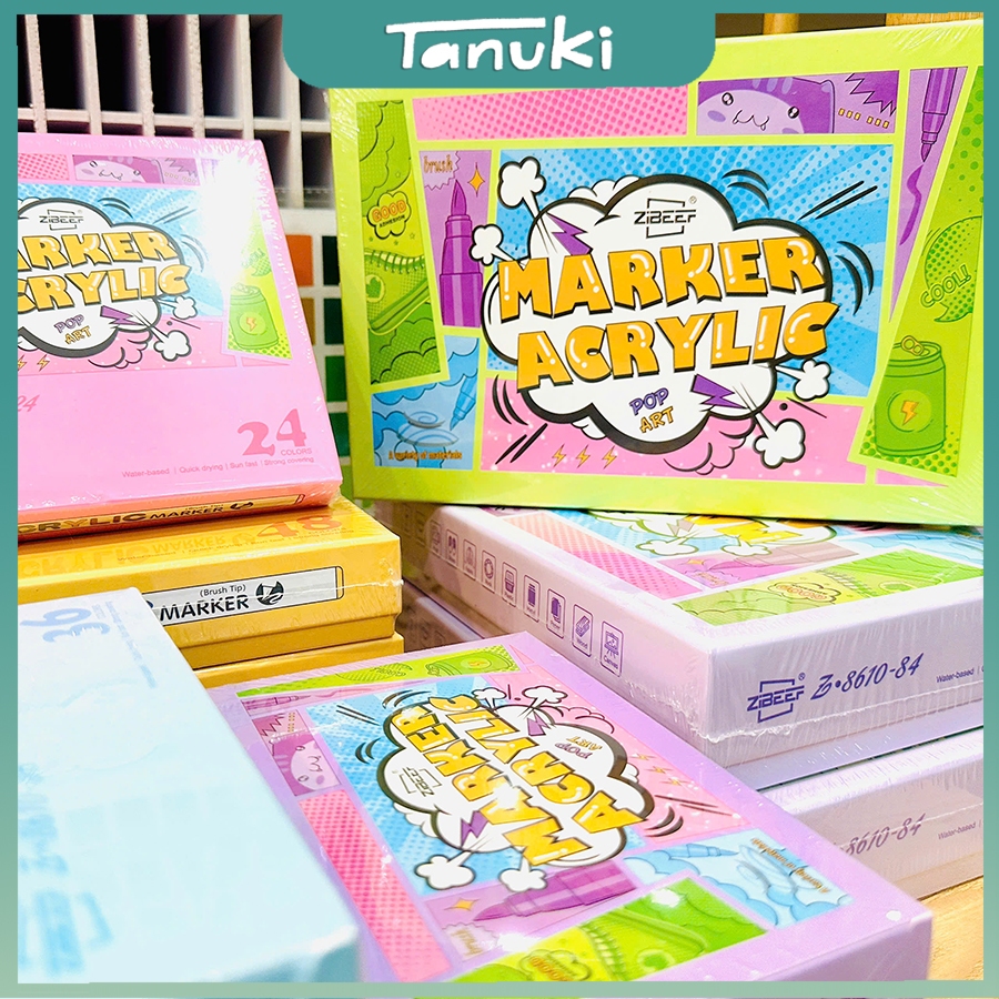 [TANUKI ART] Bút Màu Zibeef Acrylic Marker Đầu Brush  18/24/36/48/60/84 Màu