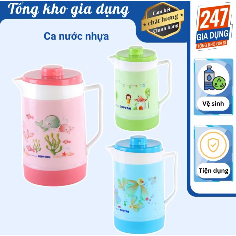 Bình nhựa giữ nhiệt bình có tay cầm ca nhựa có năp - DUY TÂN - 1 lít và 1 lít 5 và 3 lít