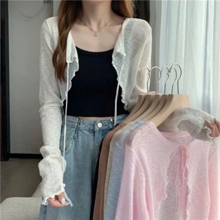Áo khoác len mỏng , áo khoác len croptop dài tay nhiều màu cổ V cột dây siêu xinh hàng QCCC chất len mềm mịn  _LaRoSa