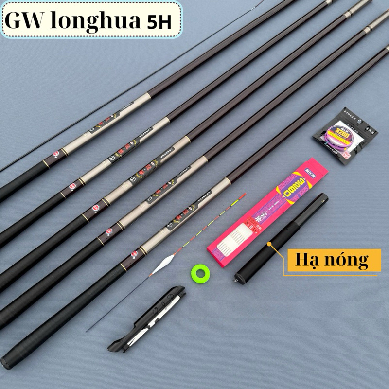 Cần câu đài GW longhua độ cứng 5H có tặng kèm 1 hạ nóng và ngọn phụ xoay 360
