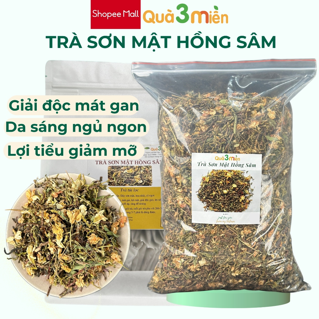 Trà Sơn Mật Hồng Sâm Túi 500gr và 1Kg Thương Hiệu Quà 3 Miền