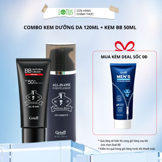 Bộ kem dưỡng trắng, che khuyết điểm cho nam giới Grinif All In One 4 Gentleman 120ml và Grinif Natural BB Cream for Men