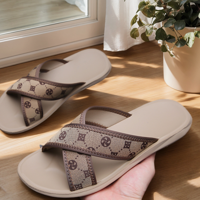 Dép nam Giày dép PAMATE,dép nam kiểu quai chéo nệm bằng kết hợp đáy bằng cao su, 2605 màu xám và nâu