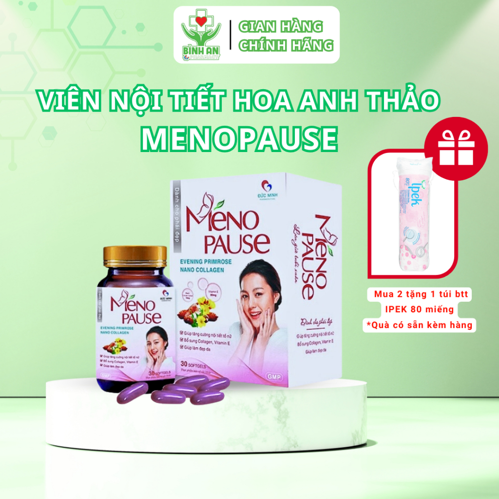 Viên uống điều hòa, cân bằng nội tiết tố nữ Meno pause với hoa anh thảo, mầm đậu nành - Hộp 30 viên