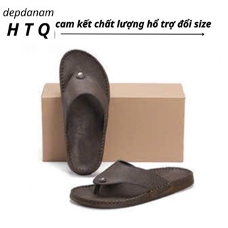 Dép da cao cấp,dép kẹp nam đế cao su đúc nguyên khối may thủ công xung quanh đế bảo hành 12 tháng (dép kẹp nâu )